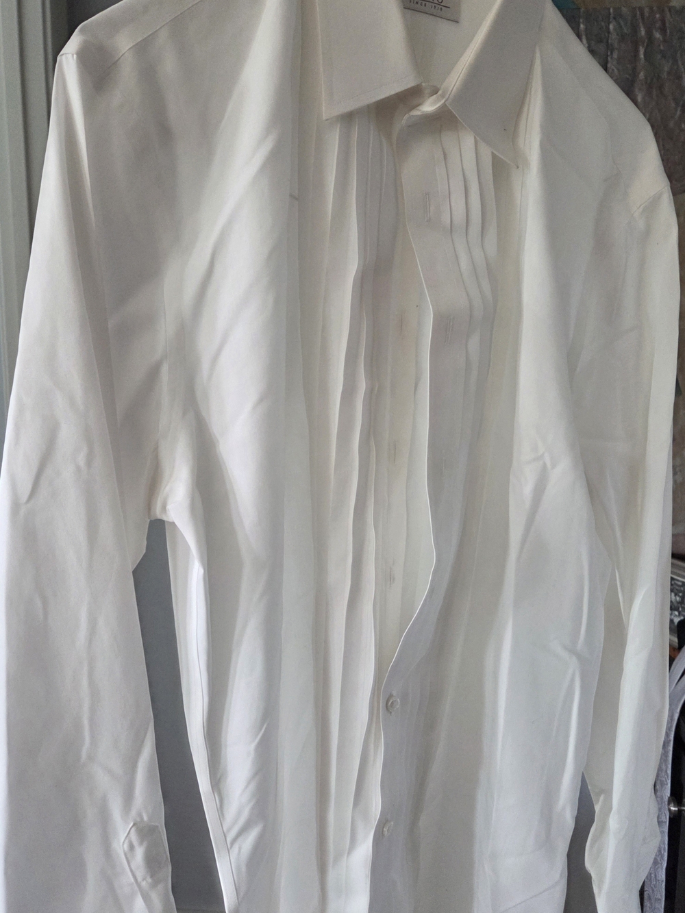 Enro Men's White French Cuff  Pleated Front Tuxedo Dress Shirt